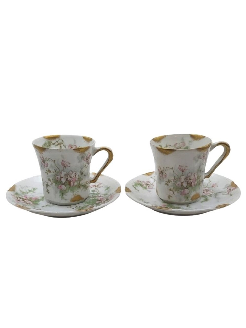 Haviland Demitasse Cup Saucer Set Of 2 Apple Blossom Schleiger 146 Limoges Vtg